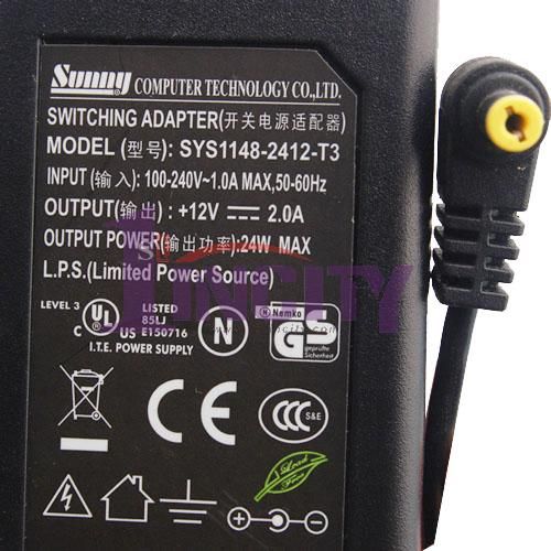 Genuine SUNNY SYS1148 2412 T3 12V 2A AC Power ADAPTER  