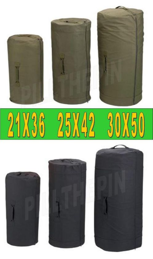 HEAVY DUTY COTTON CANVAS MILITARY DUFFLE BAG SIDE ZIP  