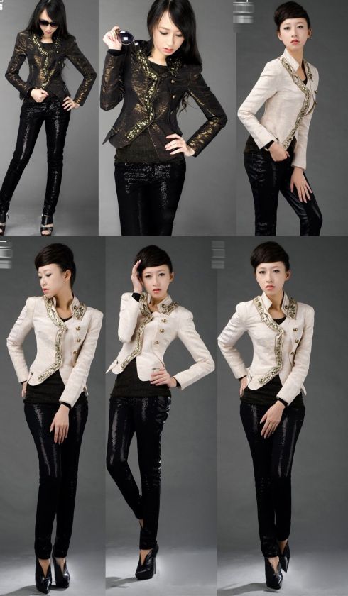 CJ217 women jacket blazer power shoulder beading embroidery ivory 