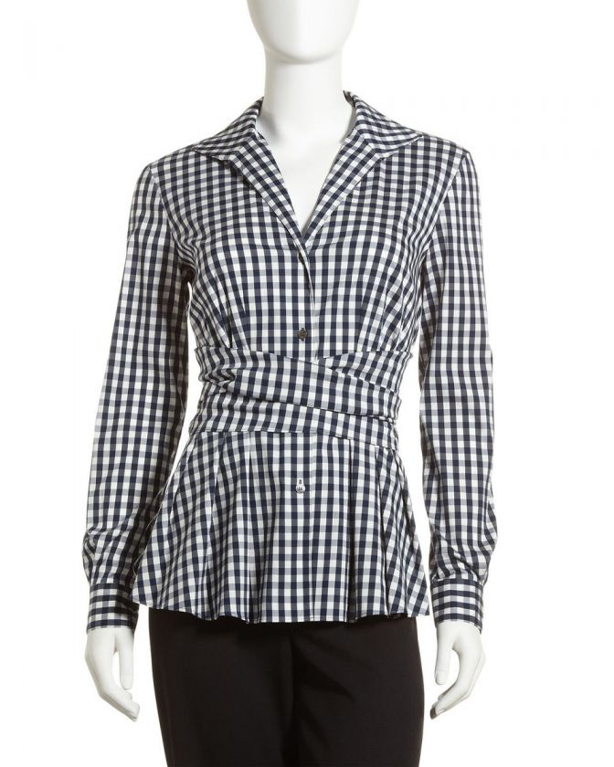 Lafayette 148 New York Gingham Pleated Sweep Blouse  
