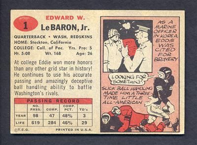   Football #1 Eddie LeBaron ExMt+ Excellent Mint 1st Dallas Cowboys QB