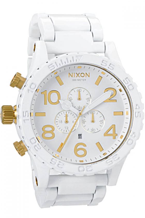 NIXON 51 30 CHRONO WATCH ALL WHITE GOLD 6 HAND 300m AUTHENTIC MENS NEW 