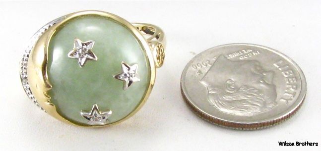 AWESOME* Moon & Stars   14k Gold Jadeite Genuine Diamonds Celestial 