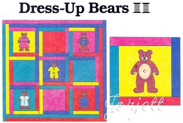 Dress Up Bears Quilt Block & Quilt quilting pattern & templates  