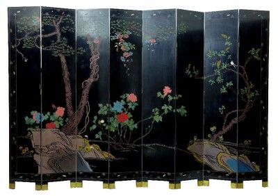 1920S CHINESE LAQUER 8 FOLD SCREEN  