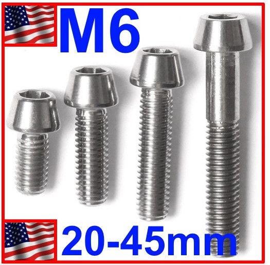 Titanium Gr5 Ti M6x20mm M6x25mm M6x30mm M6x40mm M6x45mm Cone Taper 