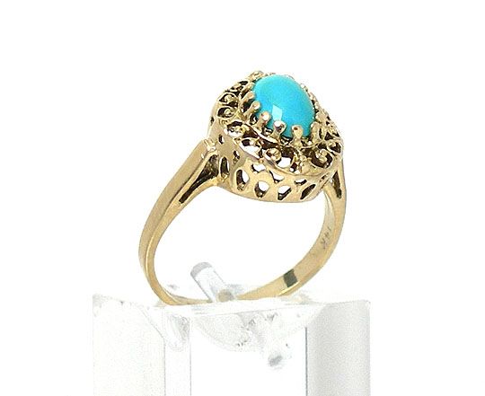 STUNNING ANTIQUE 14K YELLOW GOLD, TURQUOISE ORNATE RING  