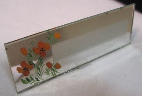 VTG GLASS CRAFTSMAN MIRROR NAME PLATES~PARTY PLACE CARD~FLOWER 