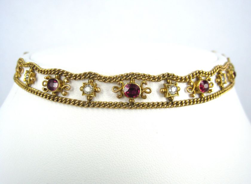 Art Nouveau 2.0ct Ruby & 0.60ct Diamond 14K Yellow Gold Choker  