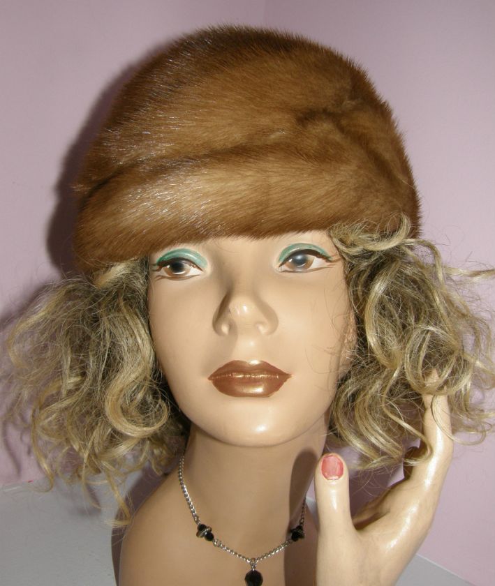 NATURAL ELEGANT MINK FUR HAT CAP MOVIE STAR STYLED 23  