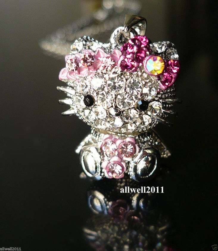 MINI 3D Hello Kitty Necklace Crystal Bling Rhinestone Cute  