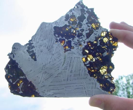 RICH OLIVINE METEORITE PALLASITE SEYMCHAN SLICE 278g  