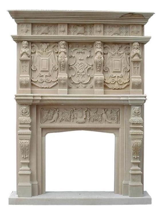 MONUMENTAL HAND CARVED MARBLE CASTLE VICTORIAN MANTEL  