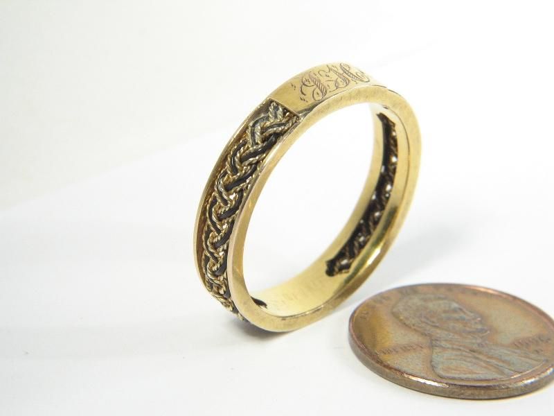 ANTIQUE ENGLISH 15K GOLD ELEPHANT HAIR BAND RING c1860  