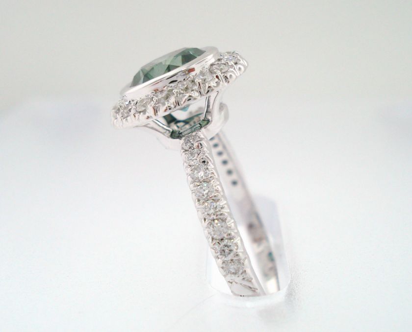 14K WG GREEN & WHITE DIAMOND ENGAGEMENT RING 1.32ct  