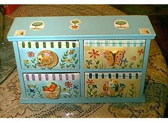 WOODEN PORCELAIN BUTTERFLY GARDEN TABLE TOP DRAWER UNIT  