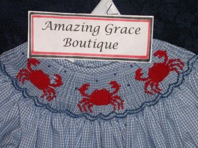 NWT Vive La Fete Girls Smocked Bishop CRABS 3T 4T blue dress matches 