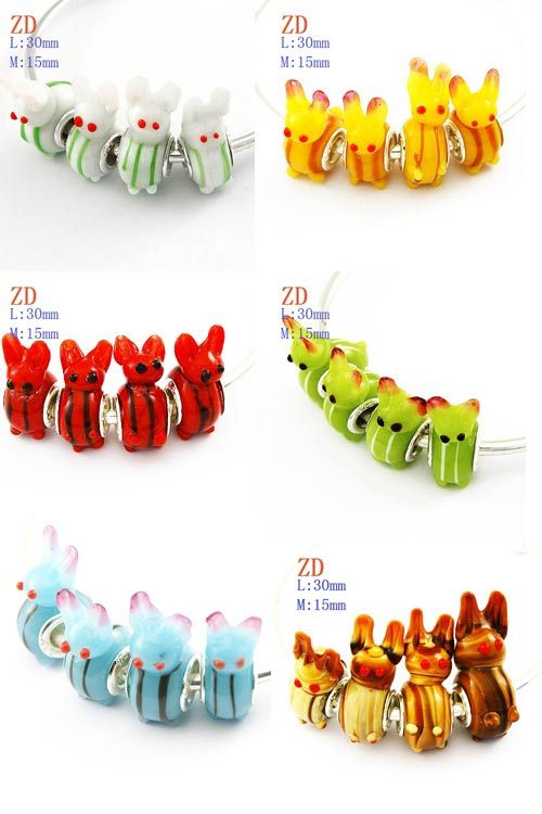 P719x Lot 24pcs Cute Rabbit Lampwork Glass Loose Beads  