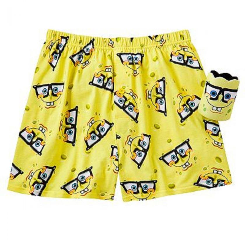   SQUARE PANTS Mens BOXERS Cup Drink Holder Set Underwear Yellow Glasses