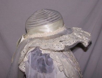 Vtg Chiffon w/Embroidered Lace Wedding Gown Hat/Vail 7  