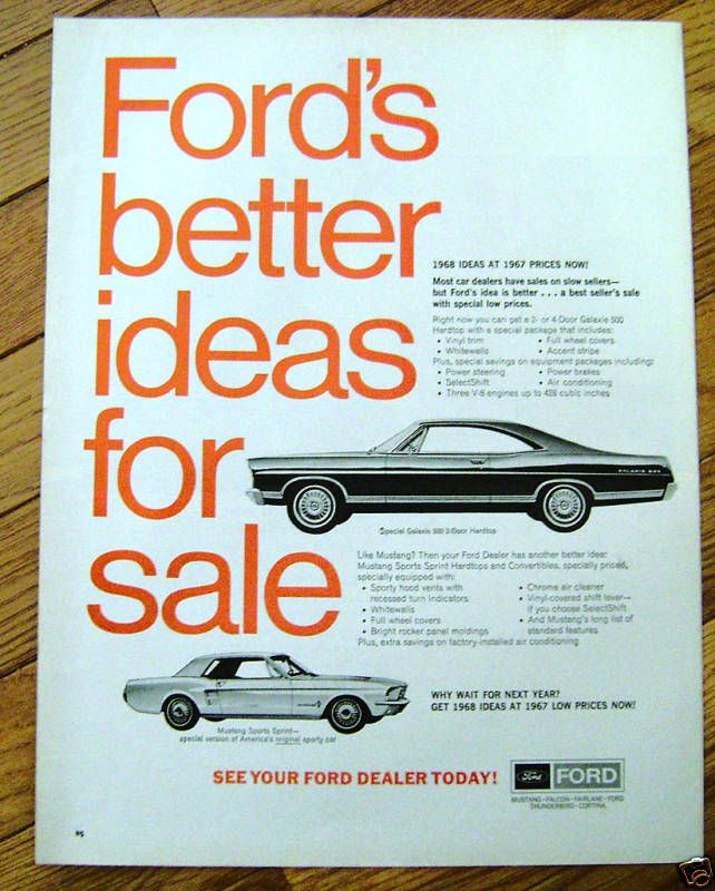 1967 Ford Galaxie 500 Mustang Sports Sprint Ad  