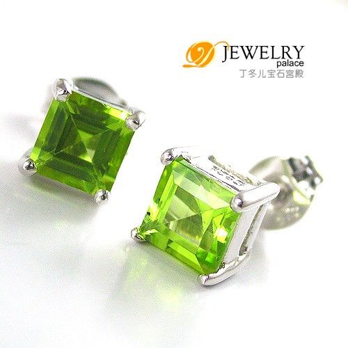 SQUARE 2ct Genuine Peridot 925 Silver Earrings Studs  