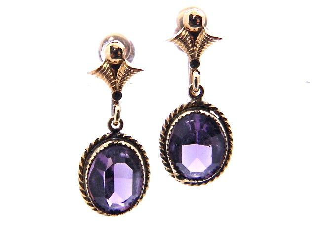 VINTAGE JMS FAUX AMETHYST GF DROP EARRINGS  