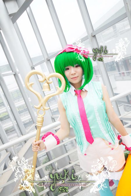 Macross Frontier Ranka Lee Cosplay Wig short green party costume coser 