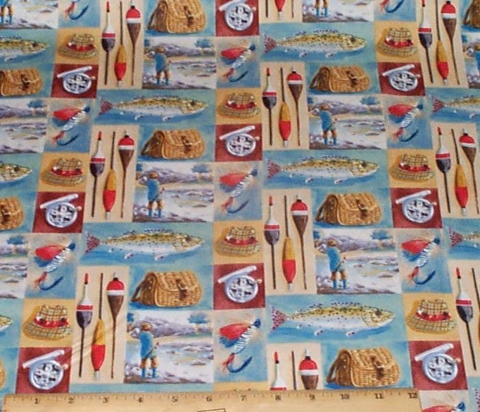 Sale Fishing Patch Fisherman David Quilt Fabric 3yds  