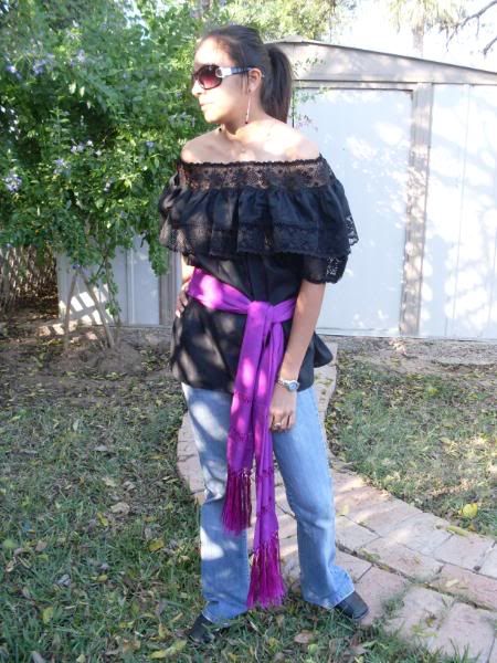 BLACK GYPSY PEASANT BLOUSE LACE MEXICAN ONE SIZE FITS  