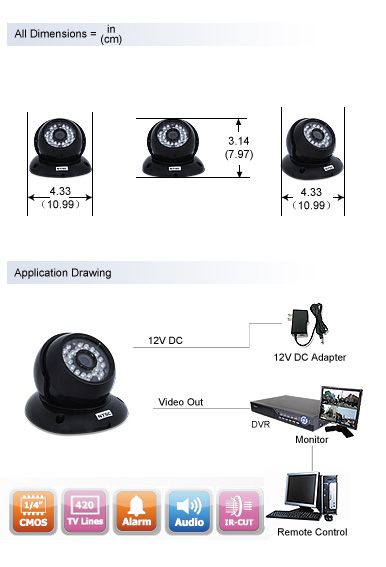  cm c12133bk al color ir dome camera image sensor 1 4 color cmos tv 