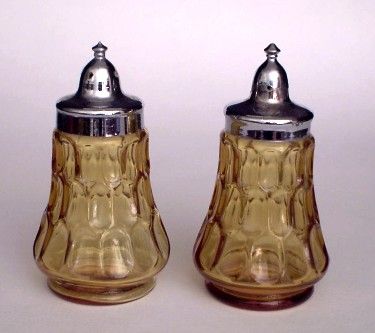 Pretty Fenton Salt & Pepper Shakers   Amber Color   Thumbprint Pattern