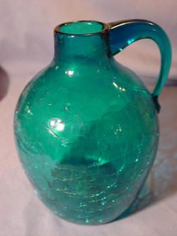 Vintage Blue Blenko? Crackle Glass Jug  