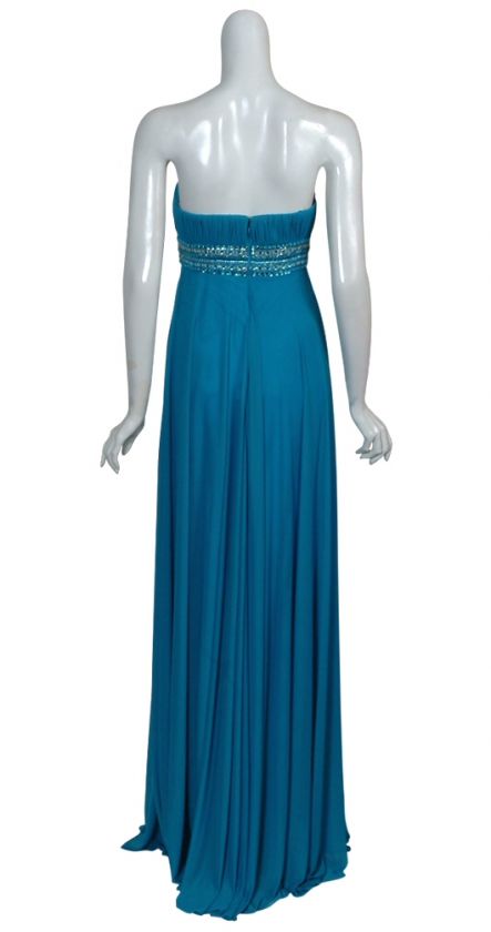 AIDAN MATTOX Rhinestone Beaded Aqua Chiffon Evening Gown Dress NEW 