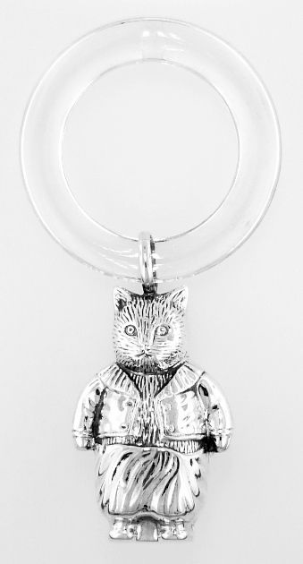 Sterling Silver Fairy Tale Cat Rattle   Teething Ring for Baby  