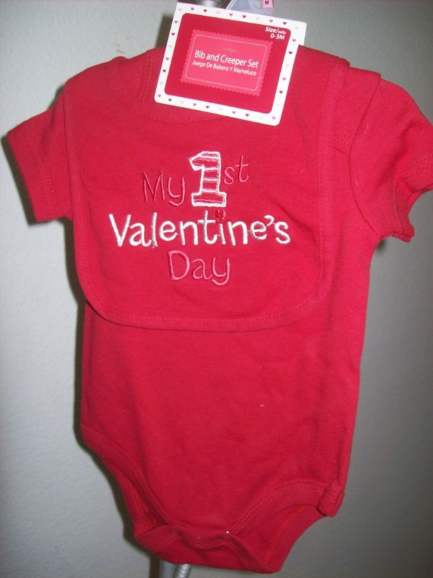 Baby Boy Girl My First Valentines Day Outfit Onesie Creeper Bib SET 