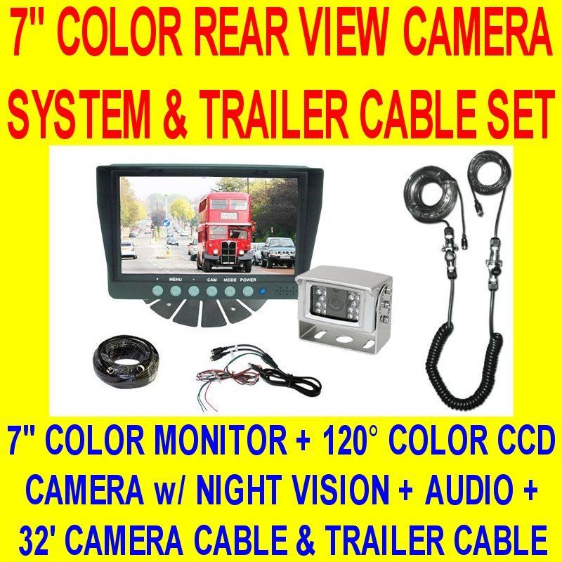 COLOR REAR VIEW BACKUP CAMERA SYSTEM & TRAILER CABLE  