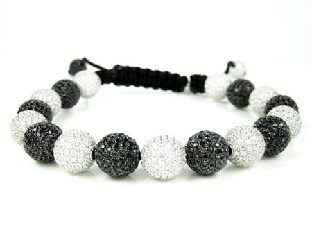 10 mm Mens Macramé Macrame Bead Ball Rope Silver Bracelet Black White 