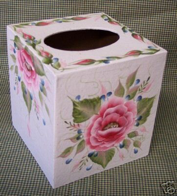 HP ROSES/TISSUE BOX COVER/ BOUTIQUE/ MACHE/BURG/BLUE  