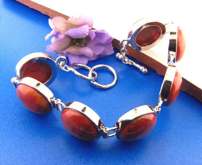 Attractive Red Jasper and Brass Bracelet  