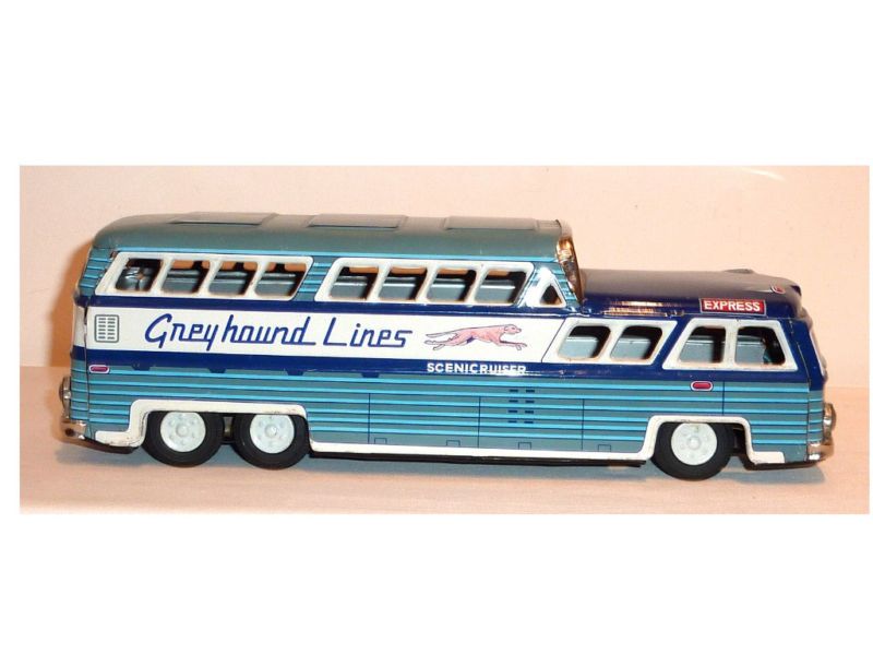 HARUSAME Japan Tin Litho Friction 1950s GREYHOUND BUS  