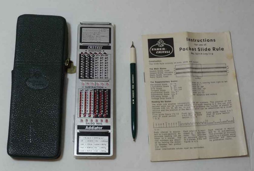    CASTELL 67/98 Rb Slide Rule/Calculator Case/Instructions/Pen  