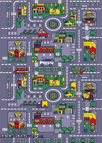 5x7 Area Rug Street Map Play Car Mat City Roads Kids Fun Time Gray 