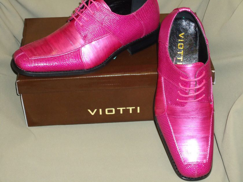 New Mens Hot Pink Fuchsia Snake & Eel Print Dress Shoes  