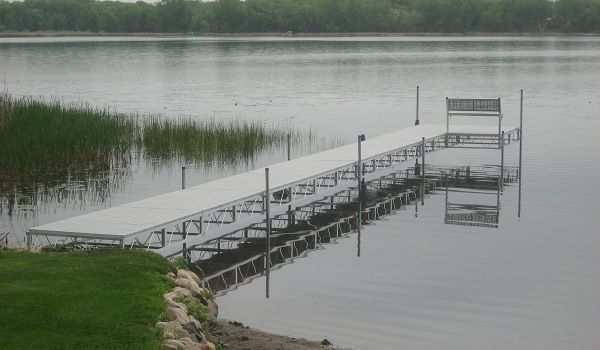   frame dock with poly decking panels and hardware. This dock is being