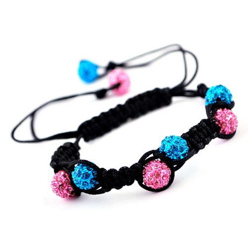   Handicraft Braid Charms Bracelet With 9mm Disco Crystal Ball Beads