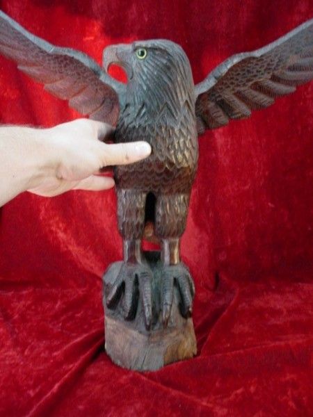 SUPERB Original 22x23 EAGLE SCULPTURE Hand Carved WOOD Statue CARVING 