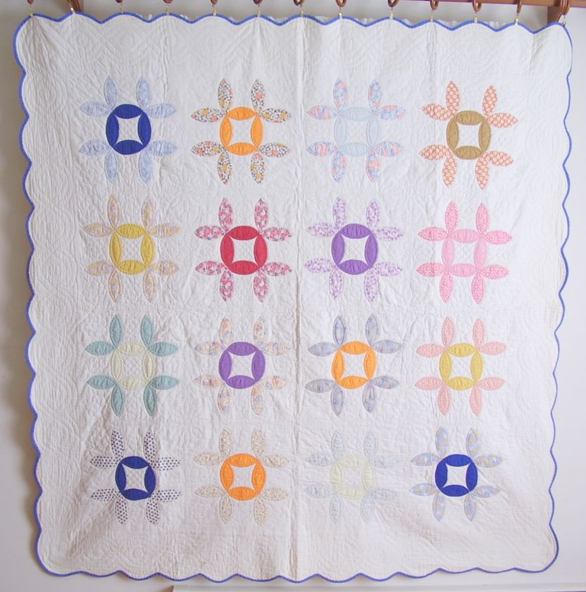 Vintage Quilt c1940s APPLIQUE TIC TAC TOE Bay Leaf Pattern Lancaster 