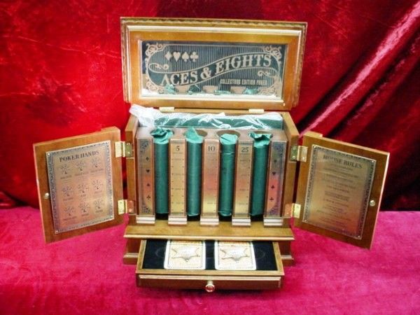 NEW Franklin Mint ACES & EIGHTS WESTERN POKER SET Card Game CHIPS 