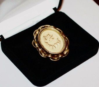   VICTORIAN GOLD PLATED PHOTO LOCKET SWIVEL PIN BROOCH CARVED OX BONE